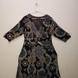 R&M Richards Black and Gold Floral Dress